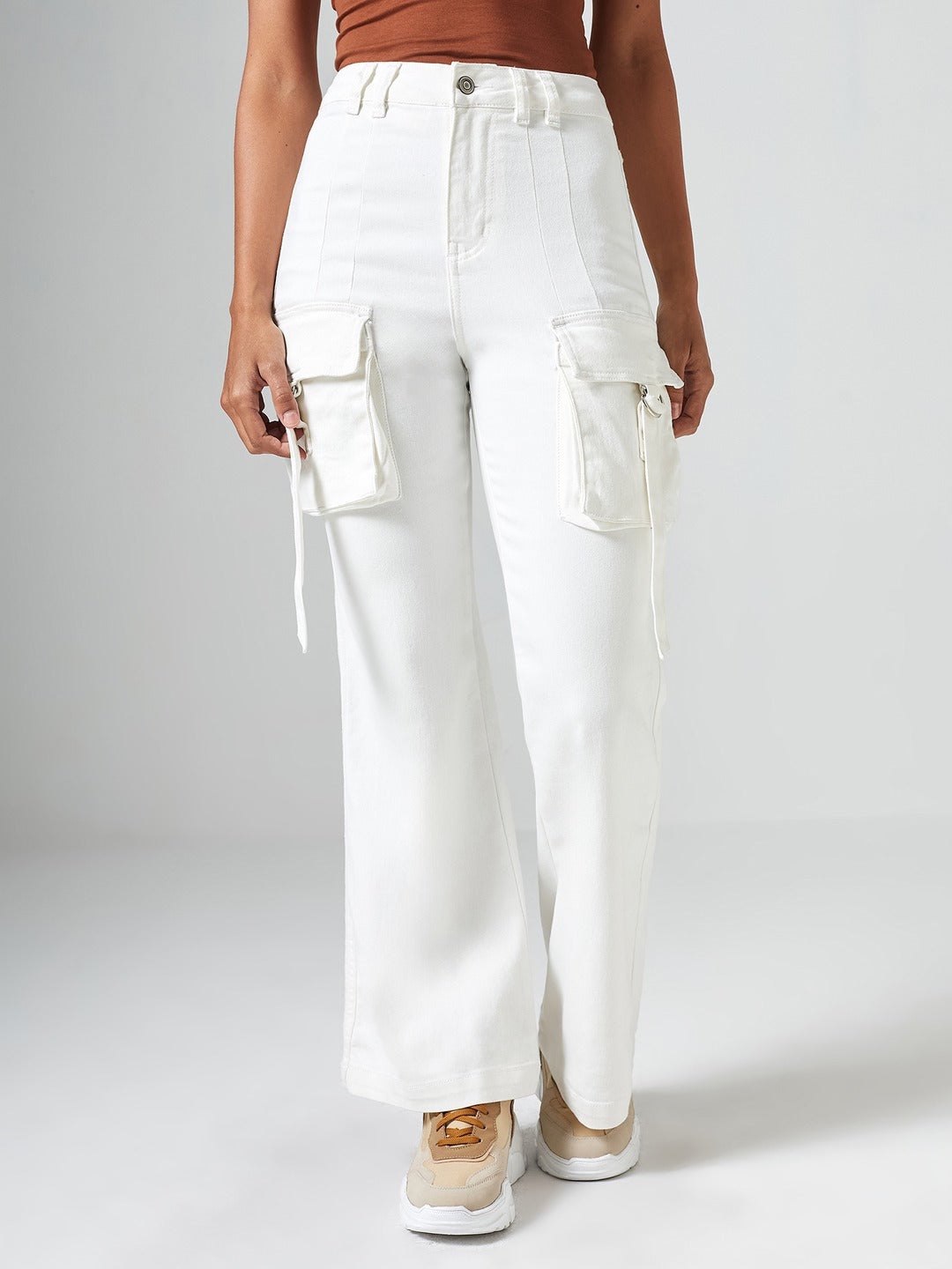 White Bootcut High rise Clean look Regular Stretchable Denim Jeans for Women