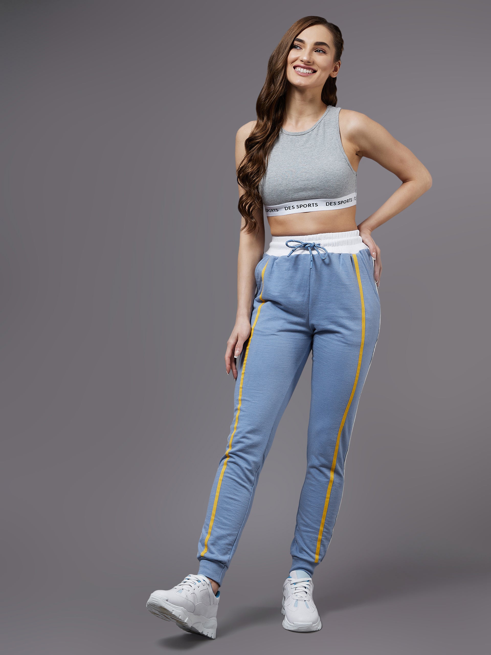 Women's Blue Solid Regular Joggers