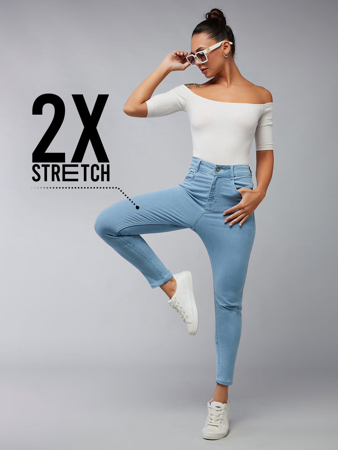 CHASEstretch™ Light Blue Skinny High-Rise Distressed Cropped Denim Jeans