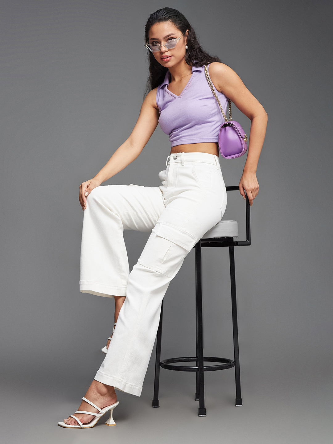 24/7 Comfort Women's White Wide Leg High Rise Clean Look Regular Length Stretchable Denim Jeans