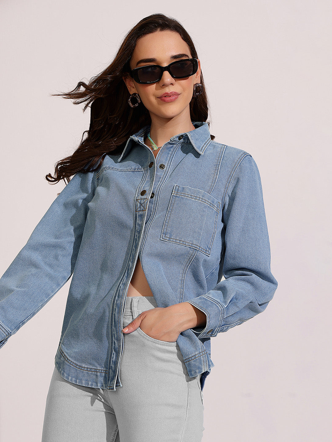Women’s Light Blue Asymmetric Denim Shirt