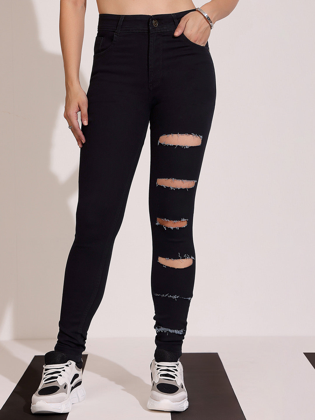 Women's Black Slim High Rise Clean Look Regular Denim Jeans