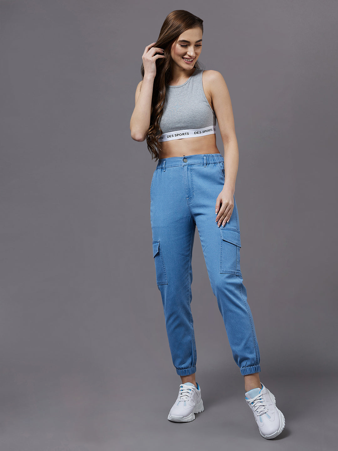 Women's Light Blue High Rise Regular Light Weight Stretchable denim joggers