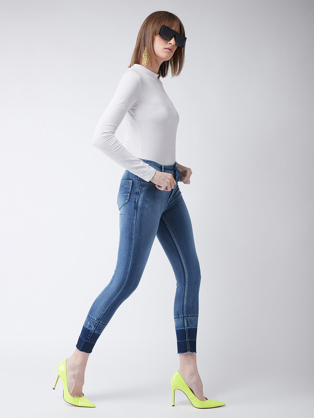 24/7 comfort Women's Light Blue Skinny Fit High Rise Ankle Length Shaded Denim Stretchable Jeans