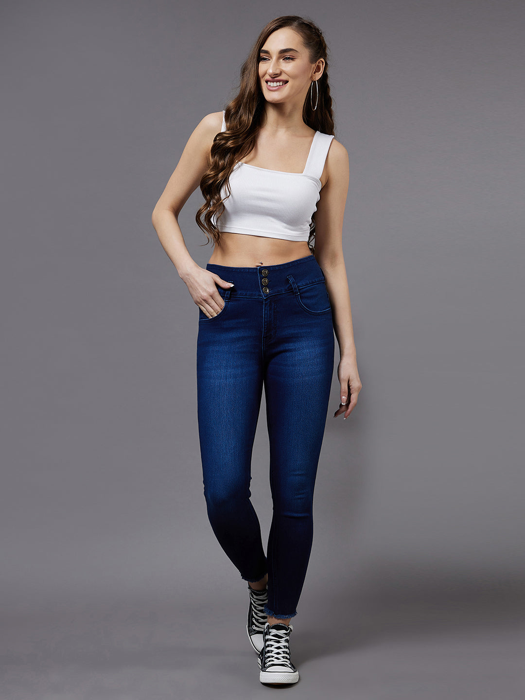Women's Navy Blue Skinny High Rise Clean Look Regular Stretchable Denim Jeans