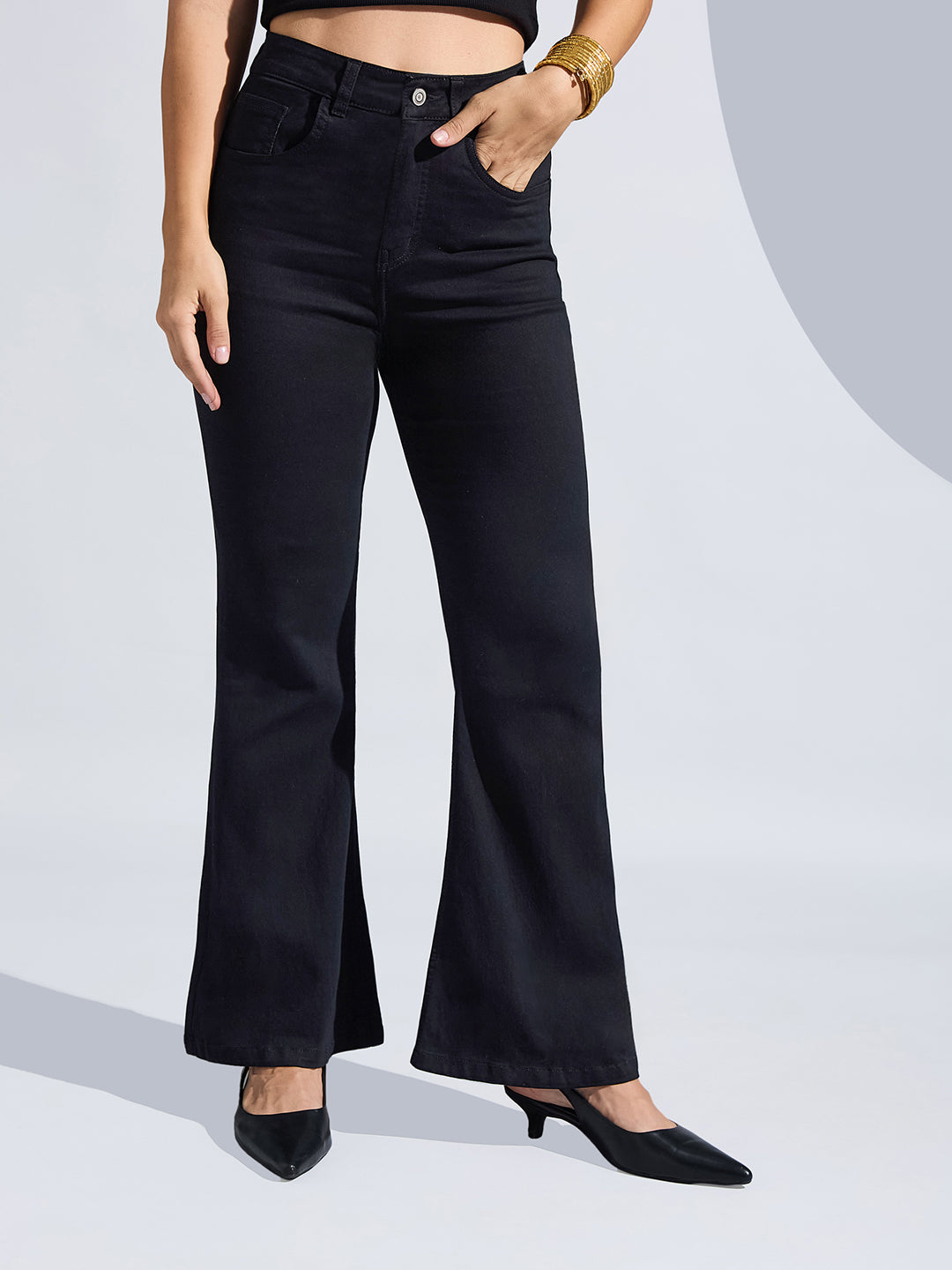 Women's Black Bootcut High-Rise Stretchable Denim Jeans