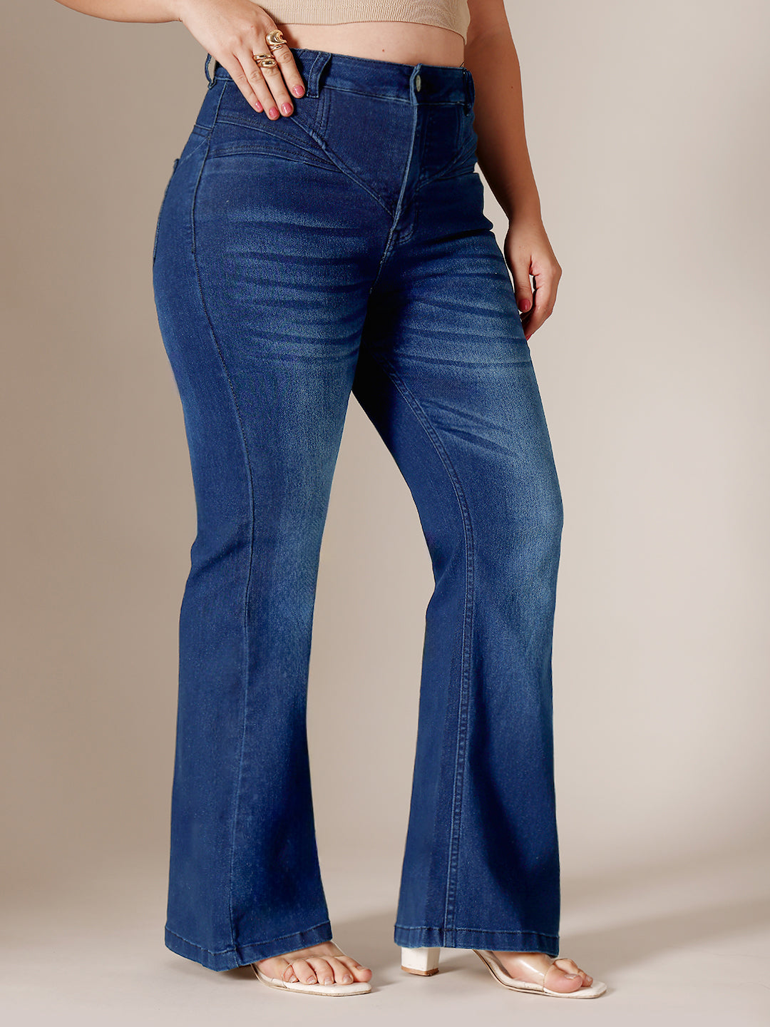 CHASEshape™ Light-Shaping Navy Blue Bootcut High Rise Stretchable Denim Jeans for Women