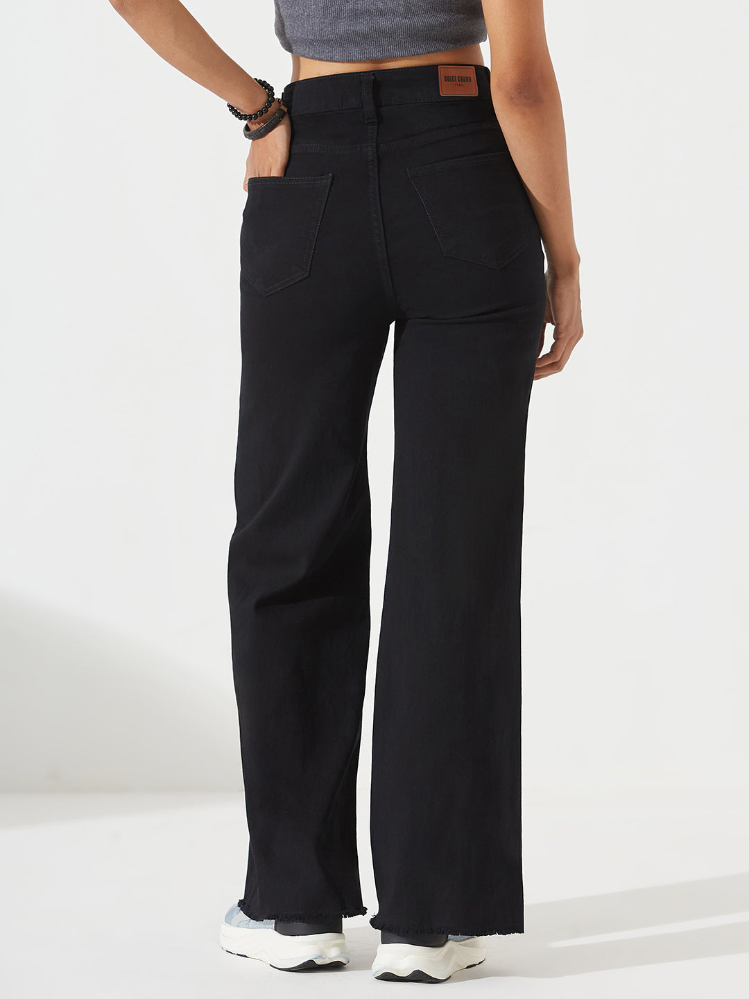 CHASEstretch™ Black High-Rise Stretchable Wide Leg Denim Jeans For Women
