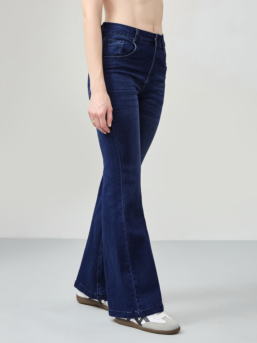 Navy Blue High-Rise Stretchable Bootcut Denim Jeans for Women