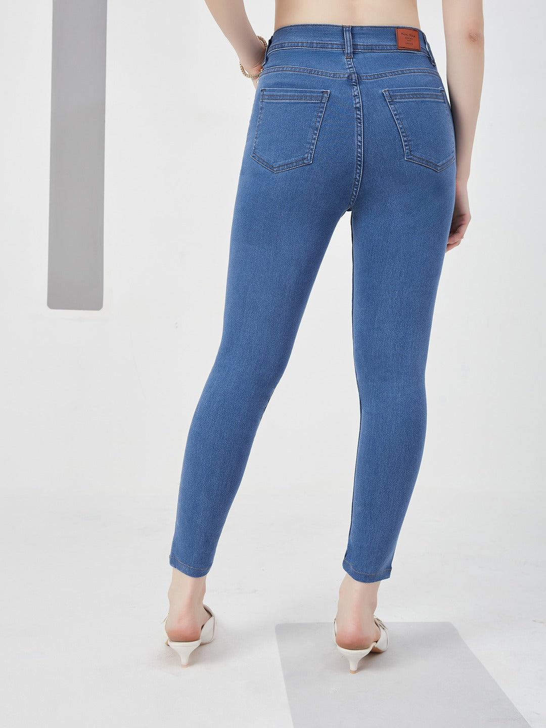Blue Skinny High-Rise Cropped Denim Jeans for Women