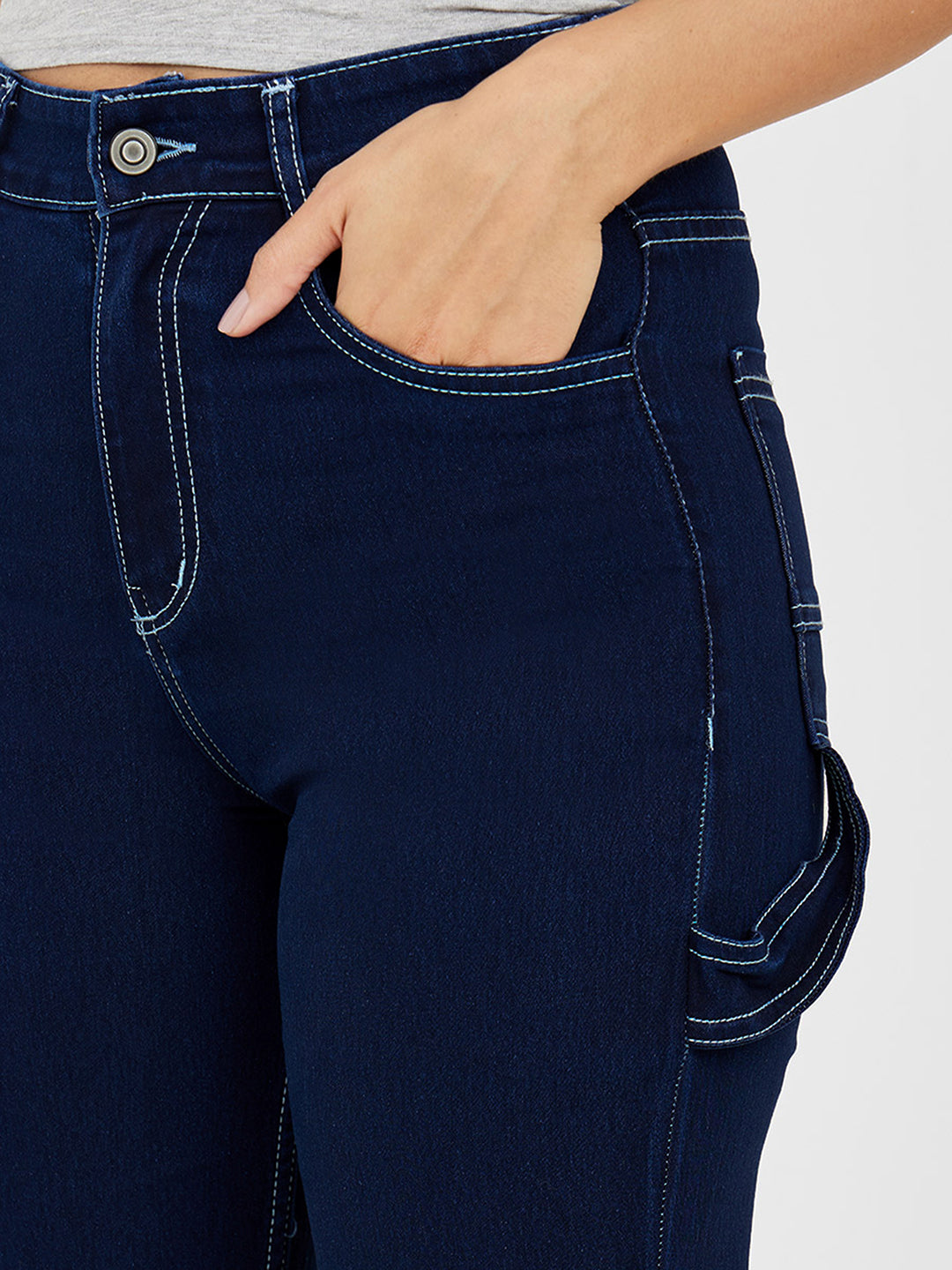 Women's Black Wide leg High rise Clean look Regular Stretchable Denim Jeans