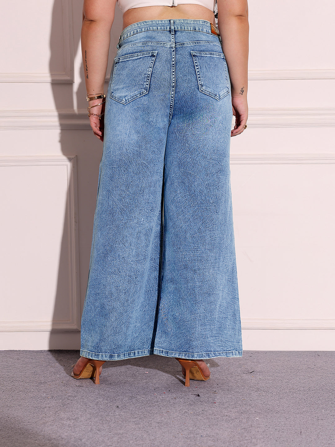 Women's Light Blue Wide-Leg High-Rise Stretchable Denim Jeans