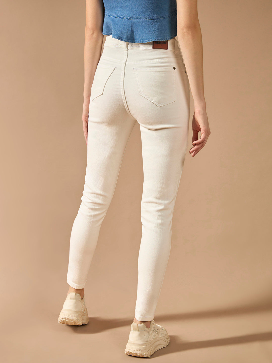 Women's White Skinny High-Rise Clean-Look Bleached Regular-Length Stretchable Denim Jeans