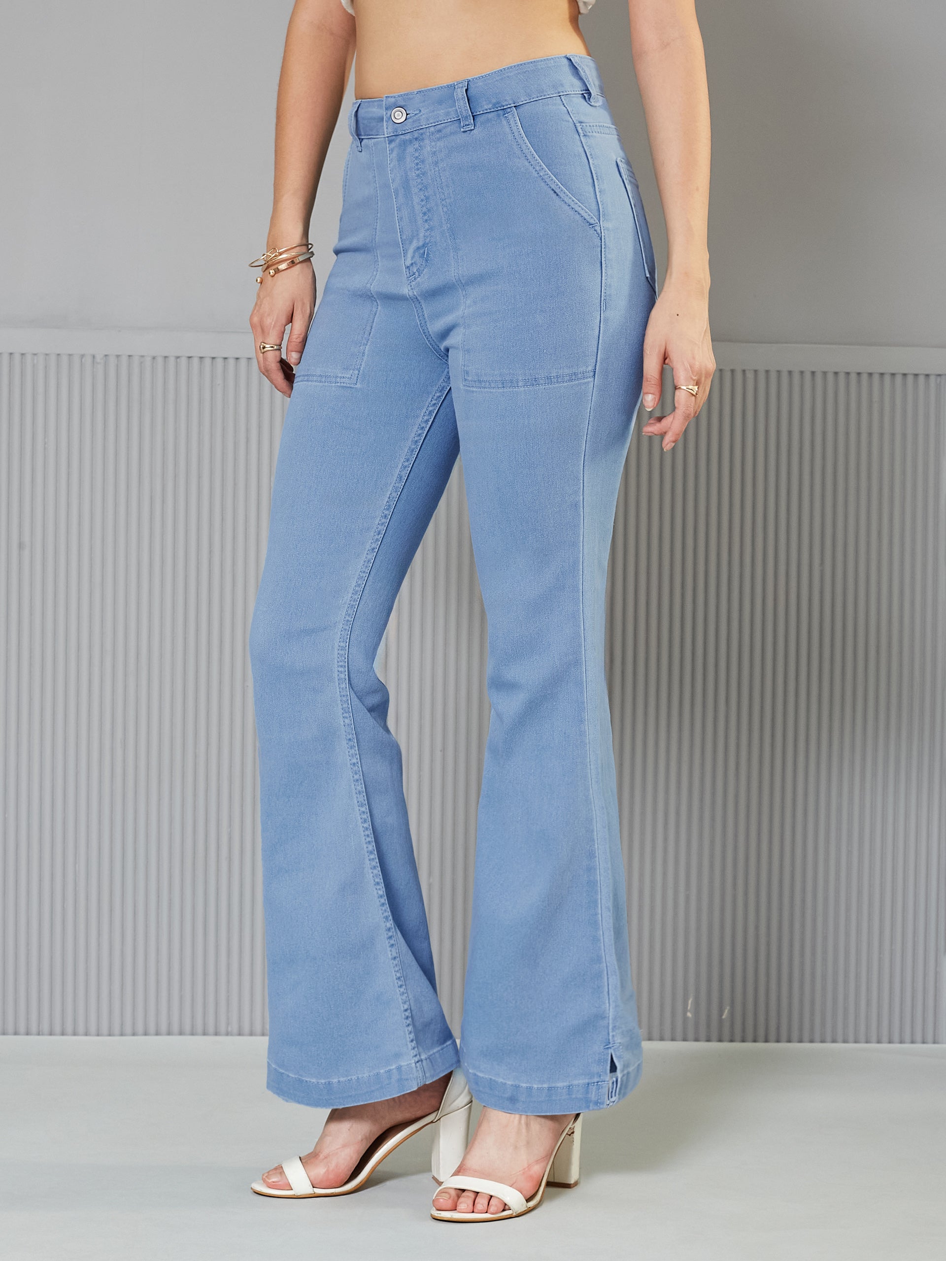 Light-Blue Bootcut High-Rise Regular Stretchable Denim Jeans for Women — Miss Chase
