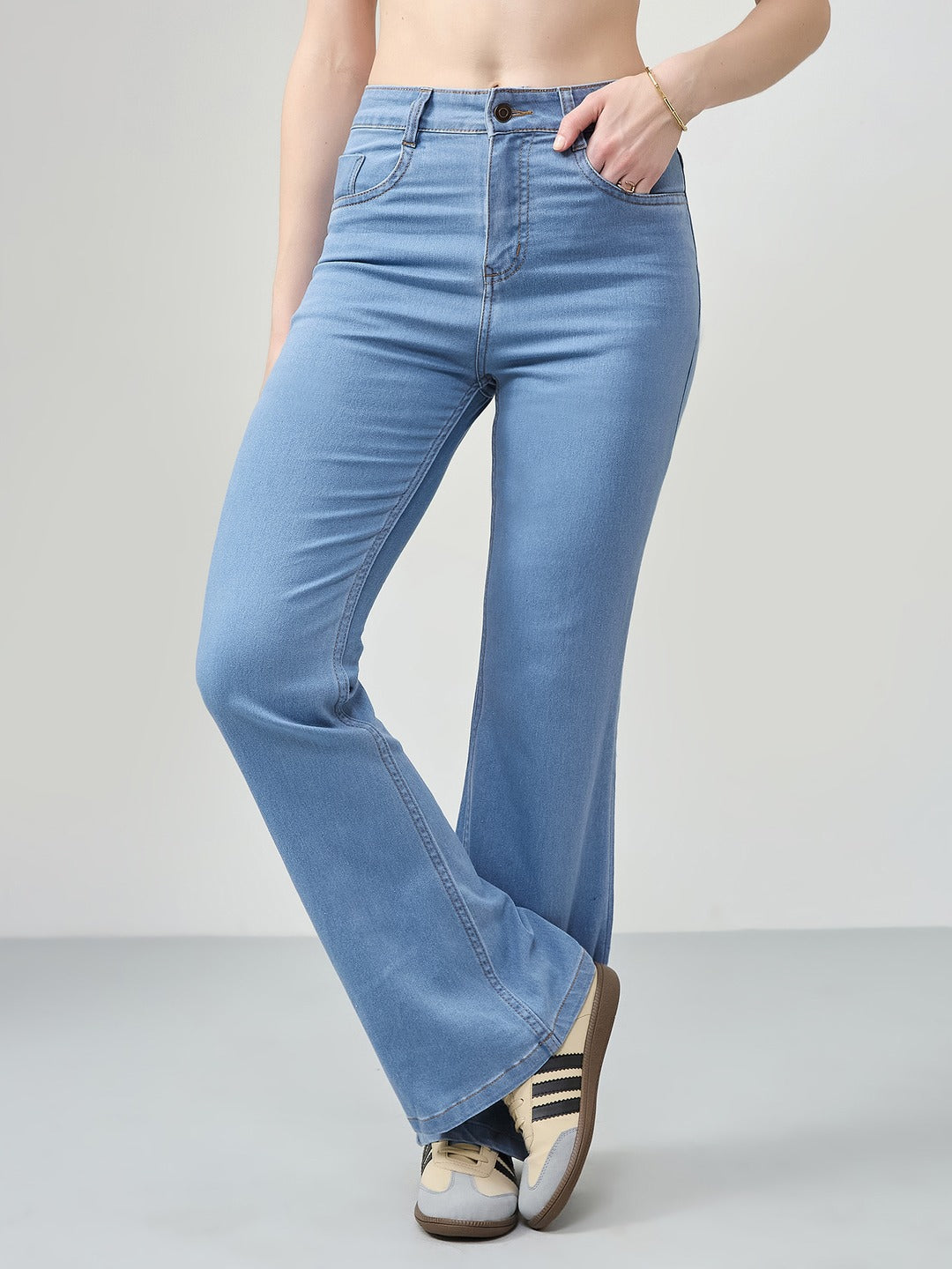 Light Blue Bootcut high-rise Regular Stretchable Denim Jeans for Women