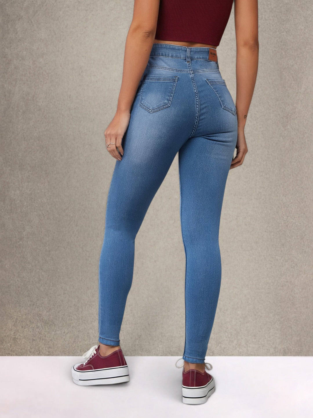 Blue Skinny High Rise Mild Distress Regular Stretchable Denim Jeans for Women