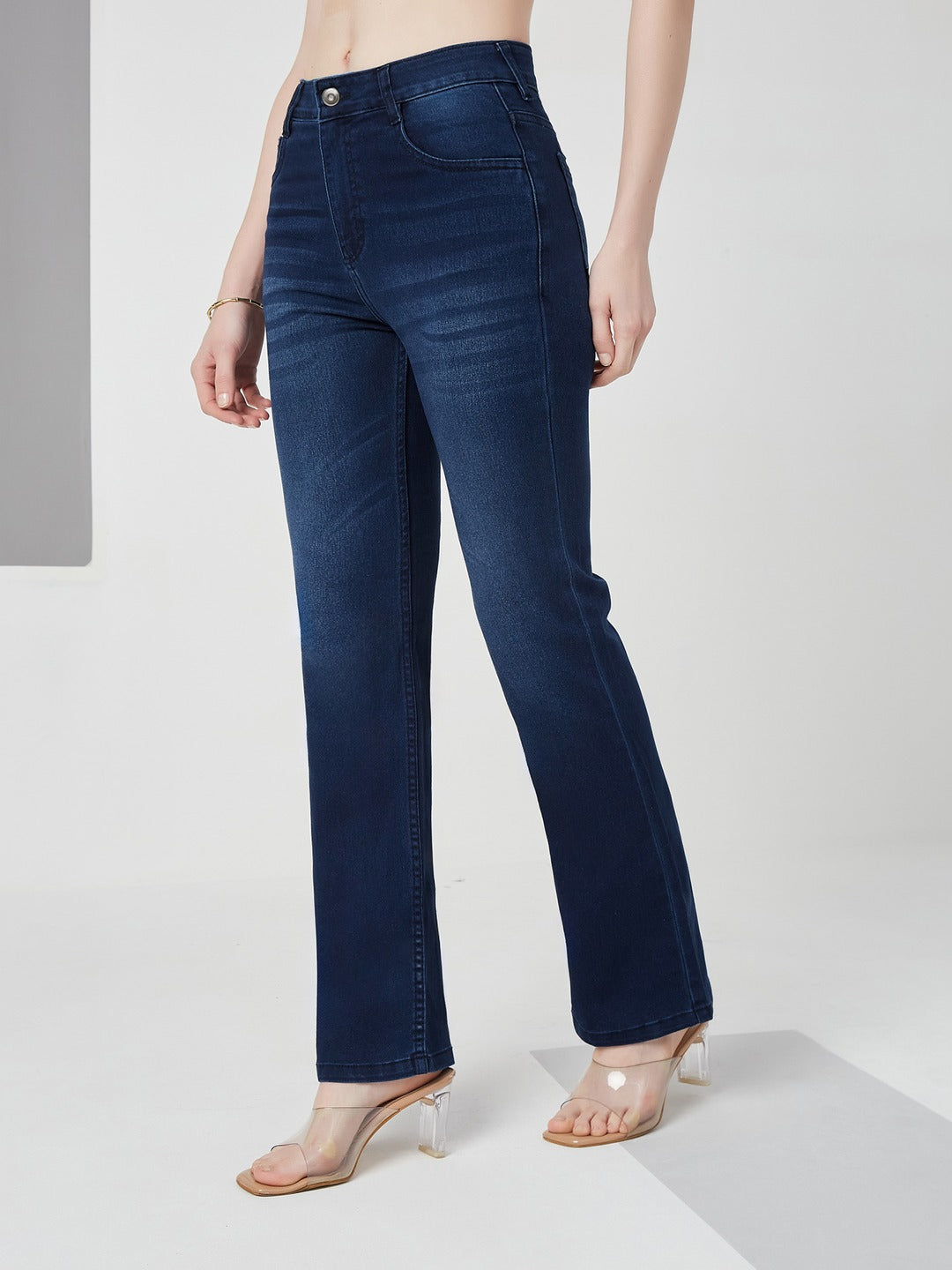 Navy blue Bootcut Mid rise Regular Stretchable Denim Jeans for Women