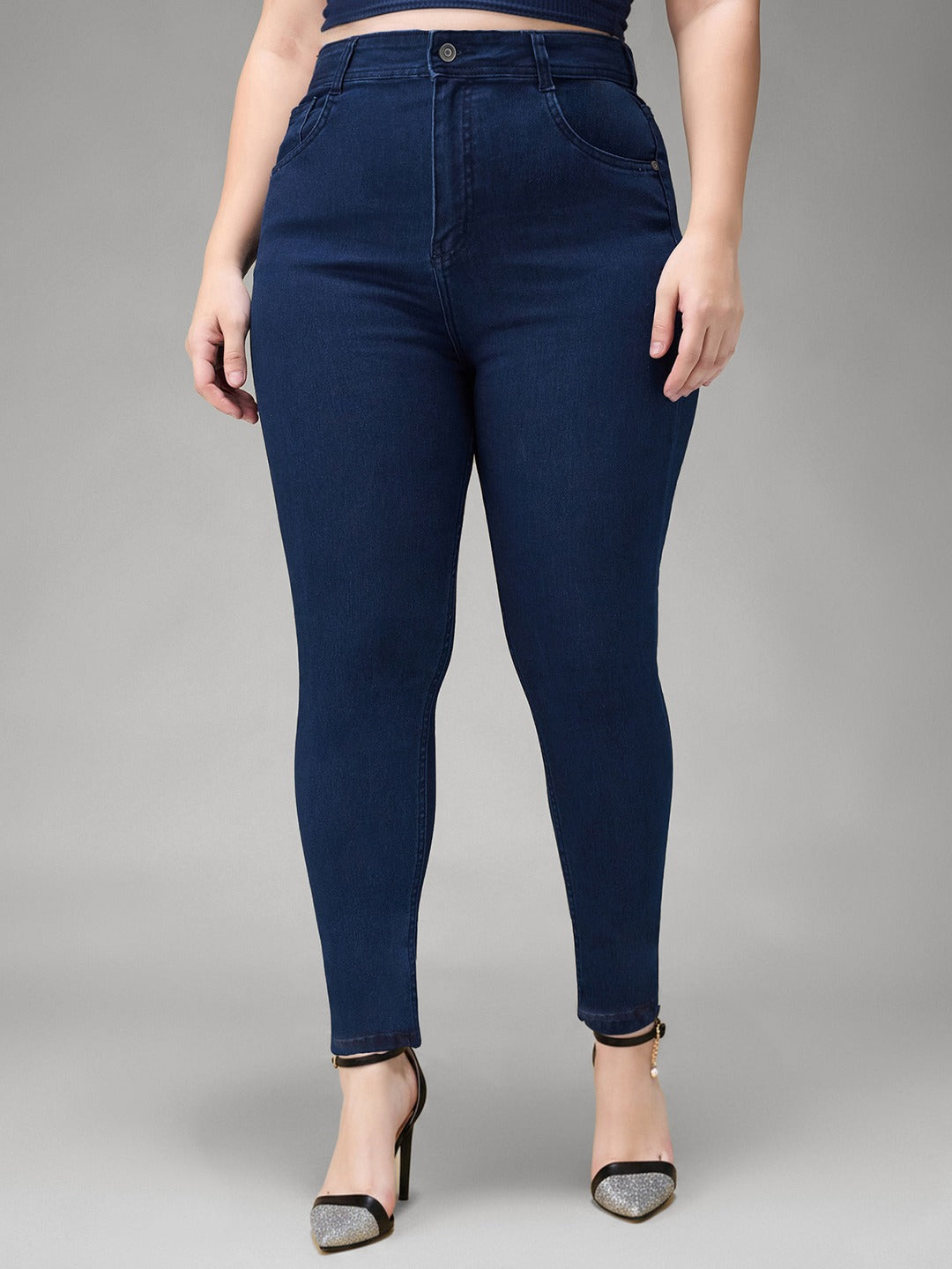 Navy Blue Skinny Fit High Rise Stretchable Denim Jeans for Women