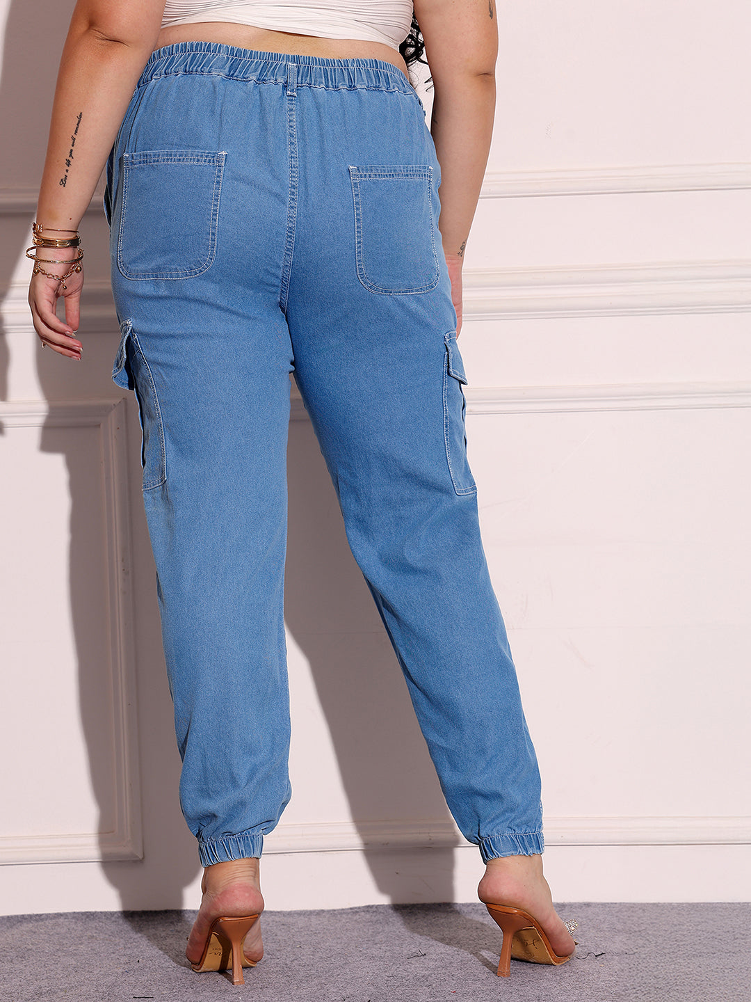 Women's Light Blue Regular High-Rise Regular Stretchable Light Weight Denim Joggers