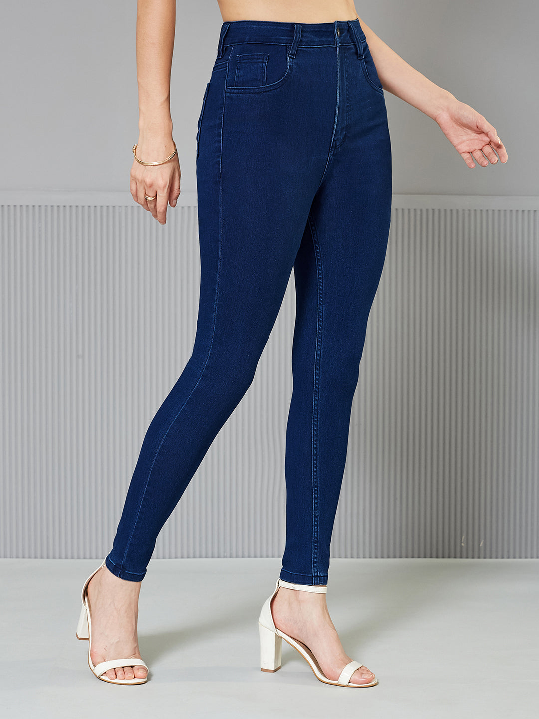 CHASEstretch™ Navy-Blue Skinny-Fit High-Rise clean-look Regular Stretchable Denim Jeans for Women — Miss Chase