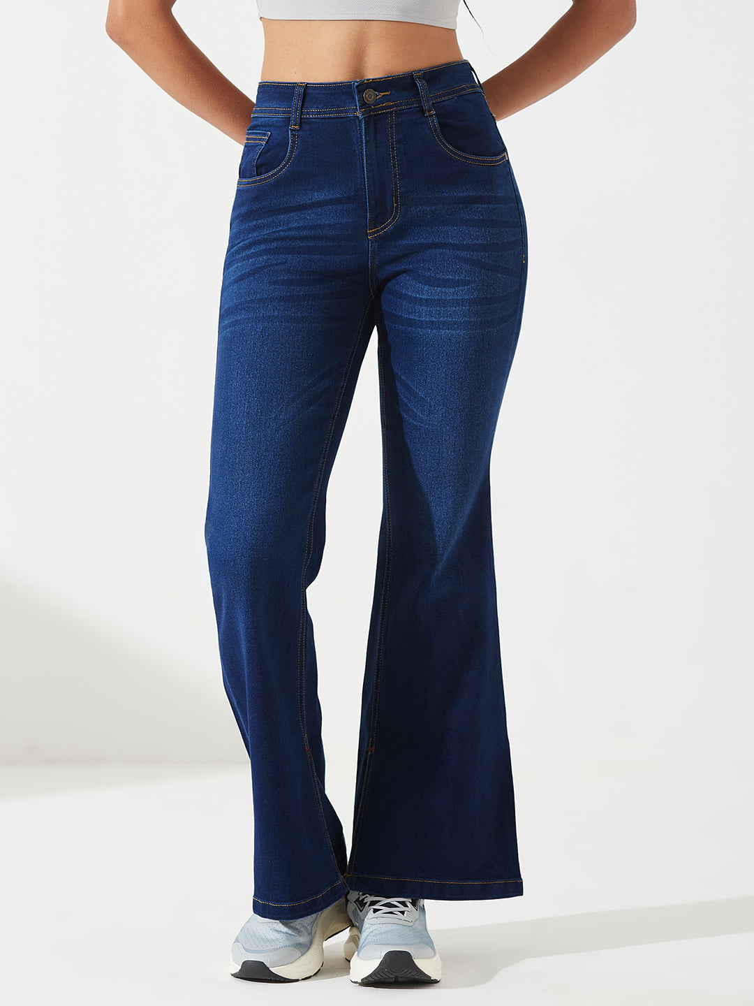 Blue Bootcut Mid-Rise Denim Stretchable Jeans For Women