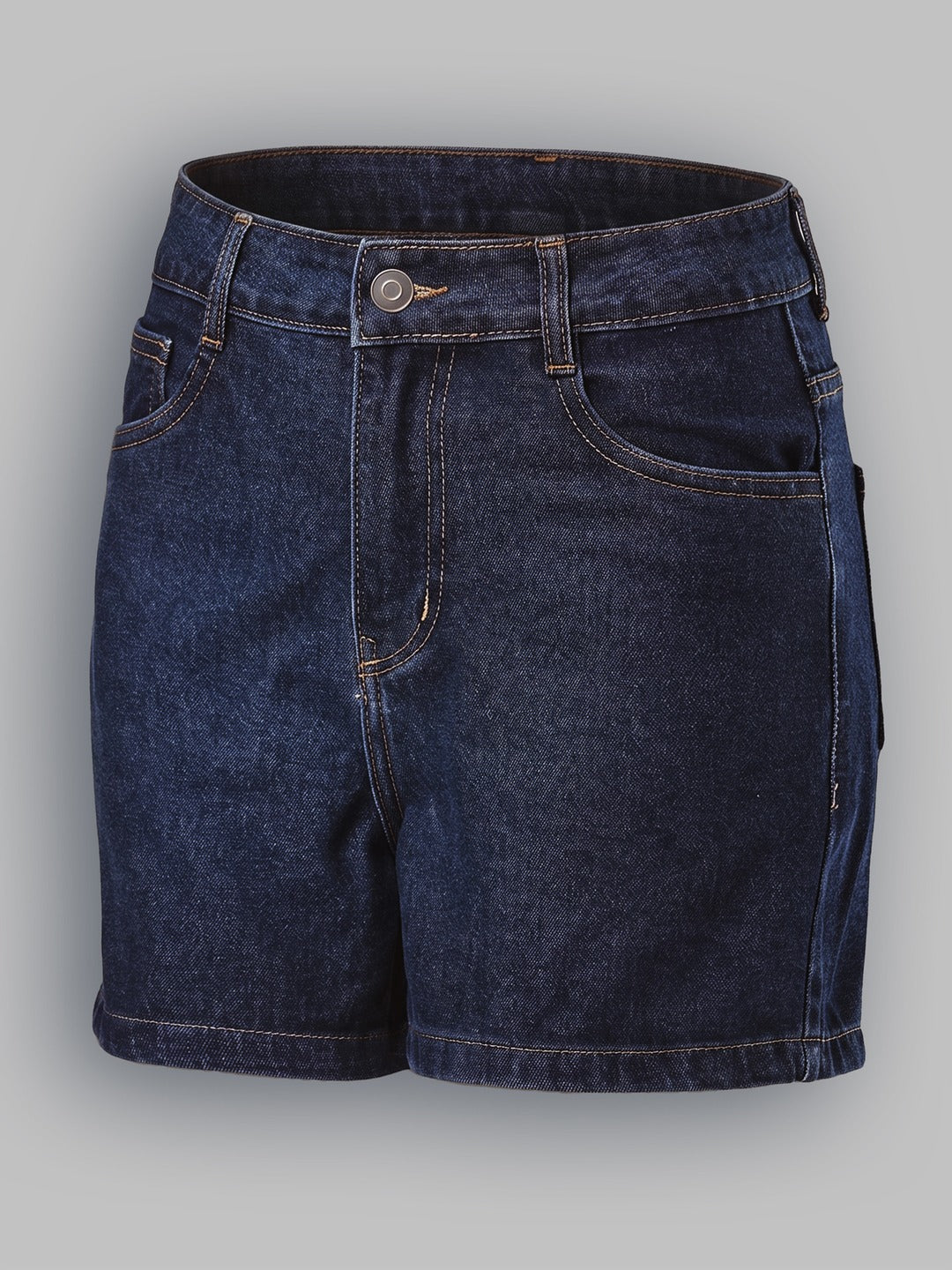 Dark Blue Flared High-Rise Denim Shorts for Women