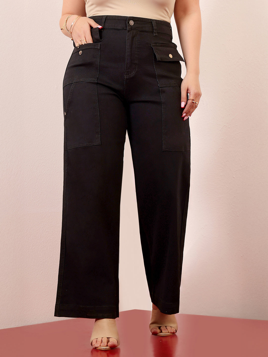 Women's Black Flared High-Rise Regular Stretchable Denim Jeans