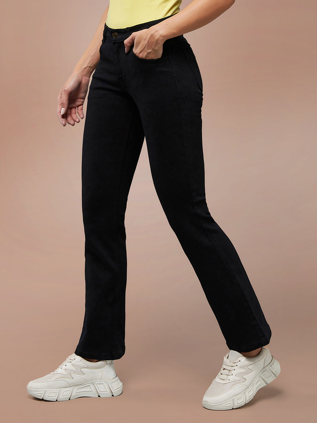 24/7 Comfort Women's Black Bell Bottom Semi-Bootcut High rise Stretchable Timeless Denim Jeans