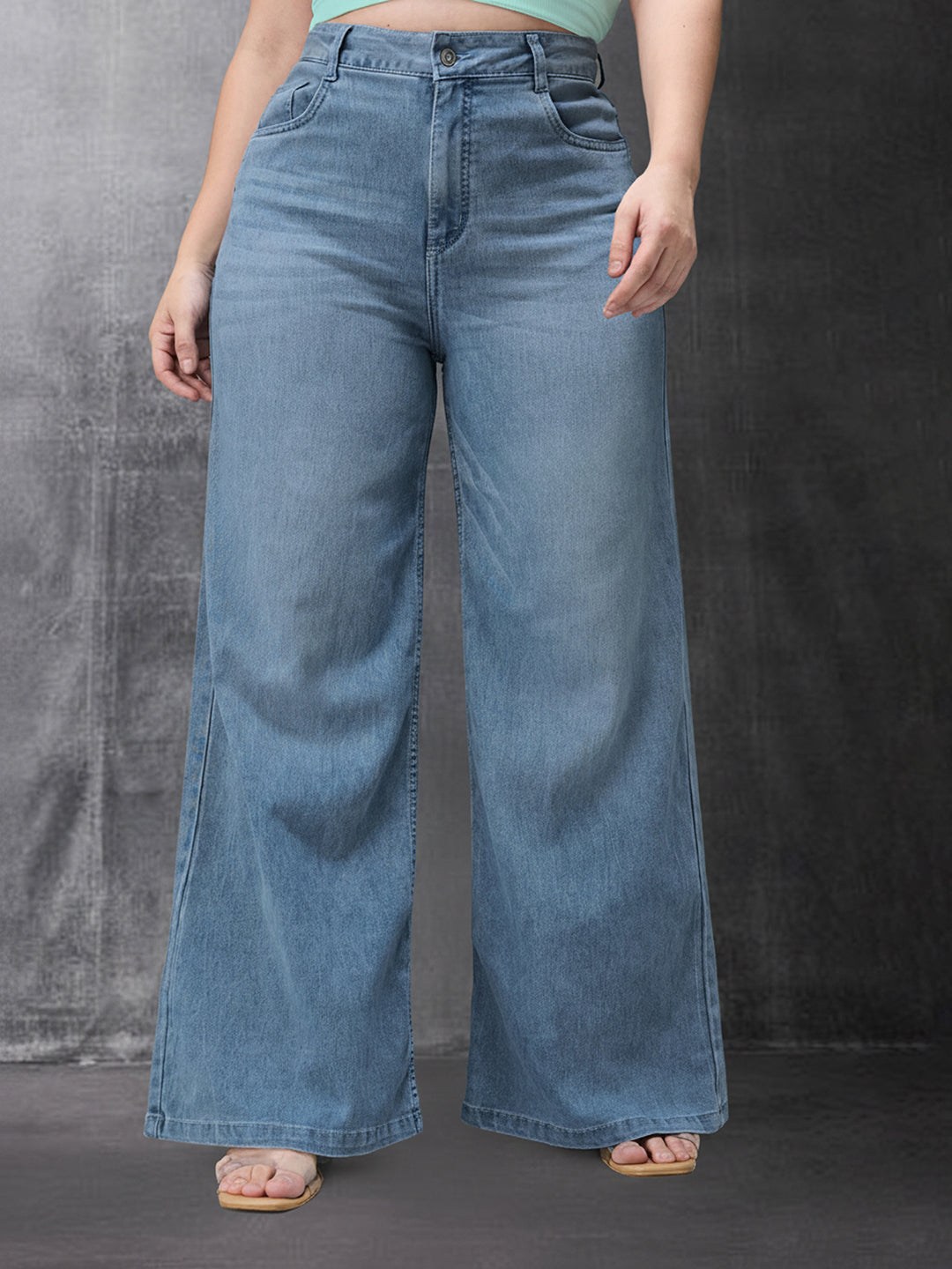 CHASEshape™ Light Blue Wide-Leg High Rise Stretchable Denim Jeans for Women