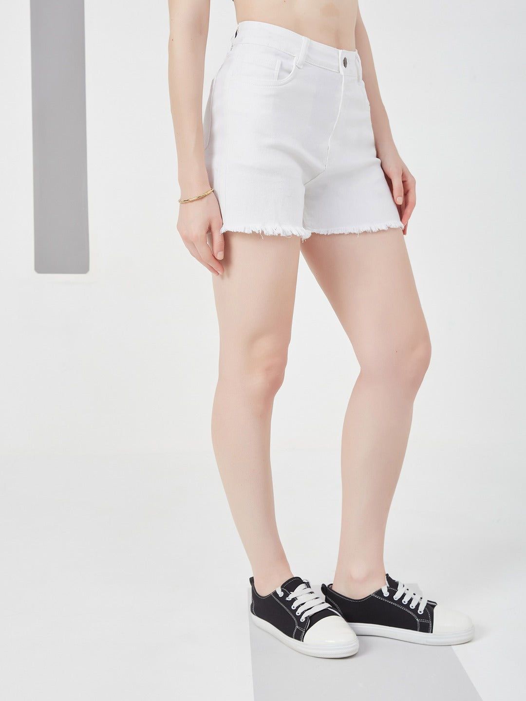 White Regular high-rise Regular Stretchable Denim Shorts for Women