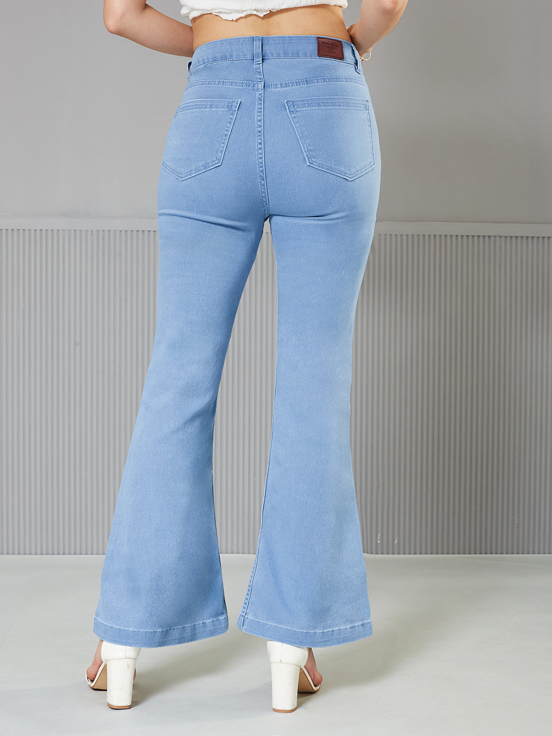 Women's Light Blue Bootcut High-Rise clean-look Regular Stretchable Denim Jeans