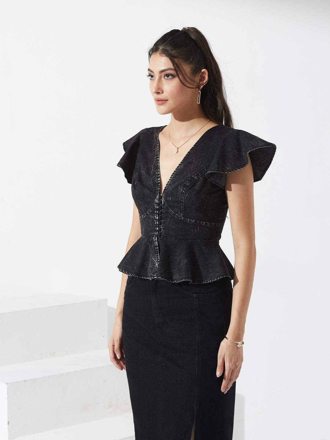 Miss Chase Black Fit & Flare top for Women