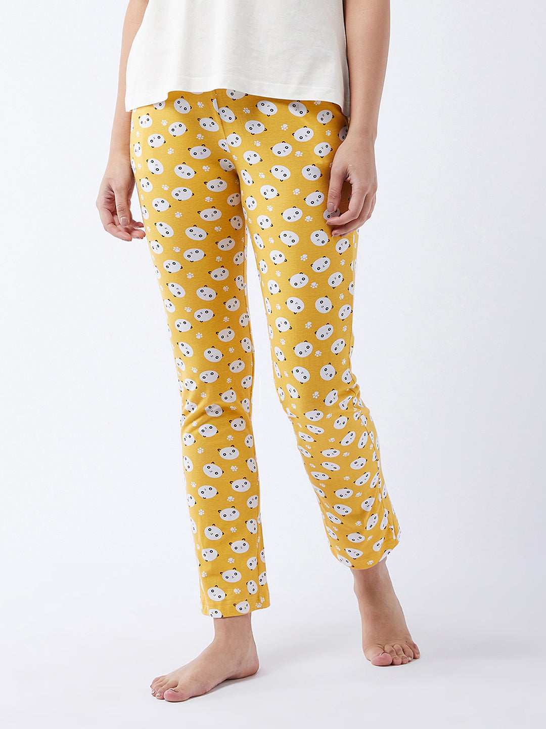 Women's Mustard Yellow Printed Regular length Pajama