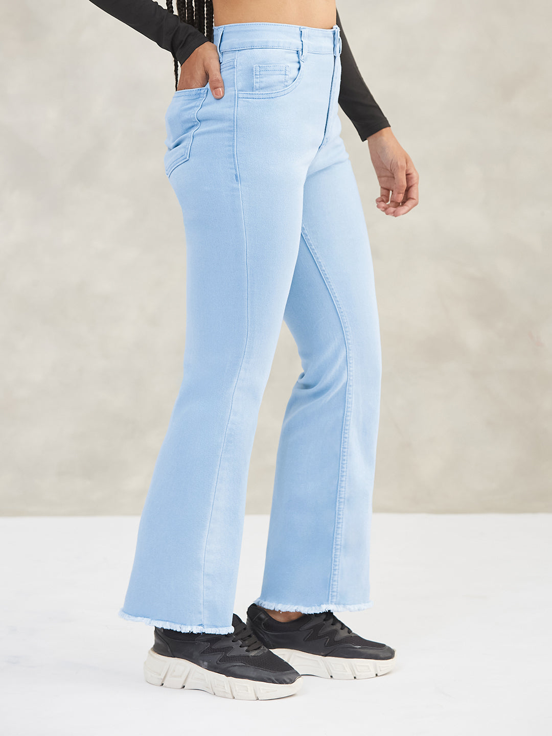 Women's Light Blue Boot Cut High-Rise Cropped Stretchable Denim Jeans