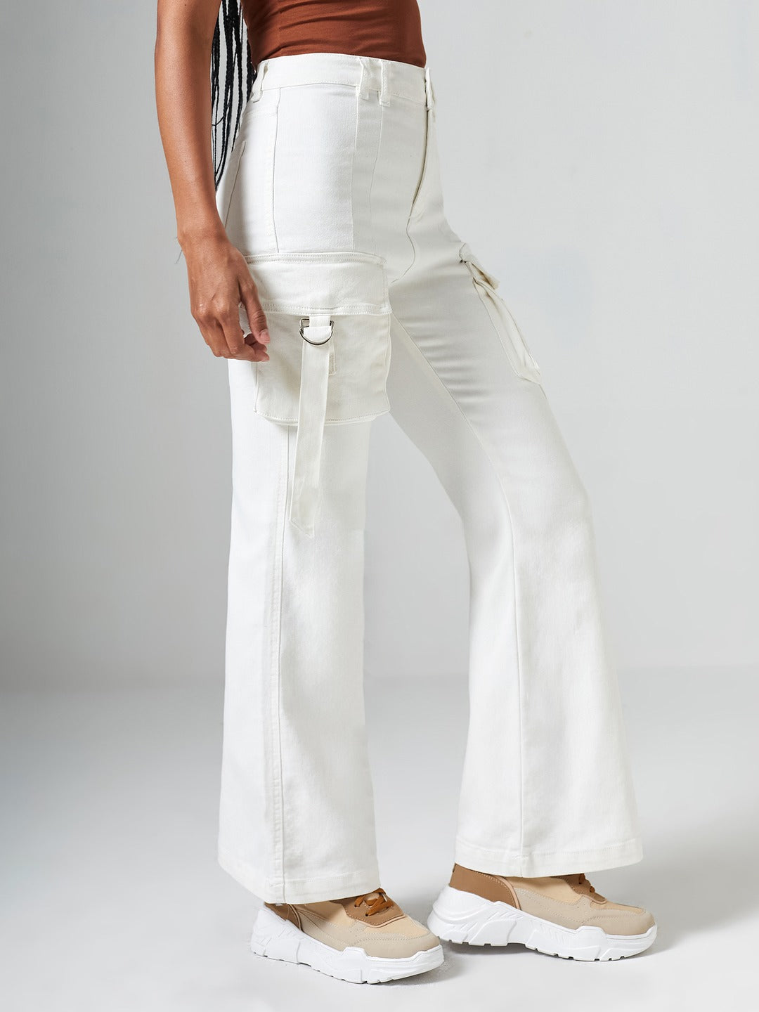 White Bootcut High rise Clean look Regular Stretchable Denim Jeans for Women