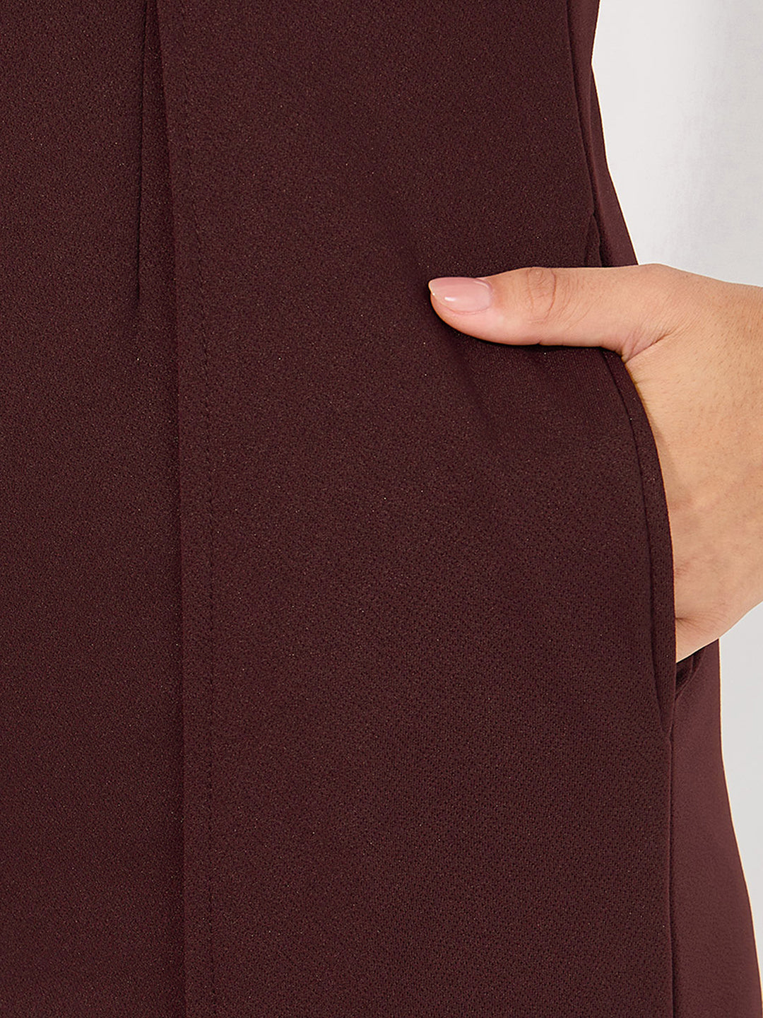 Women's Wine Square-Neck Sleeveless Embellished Layered Polyester Jumpsuit