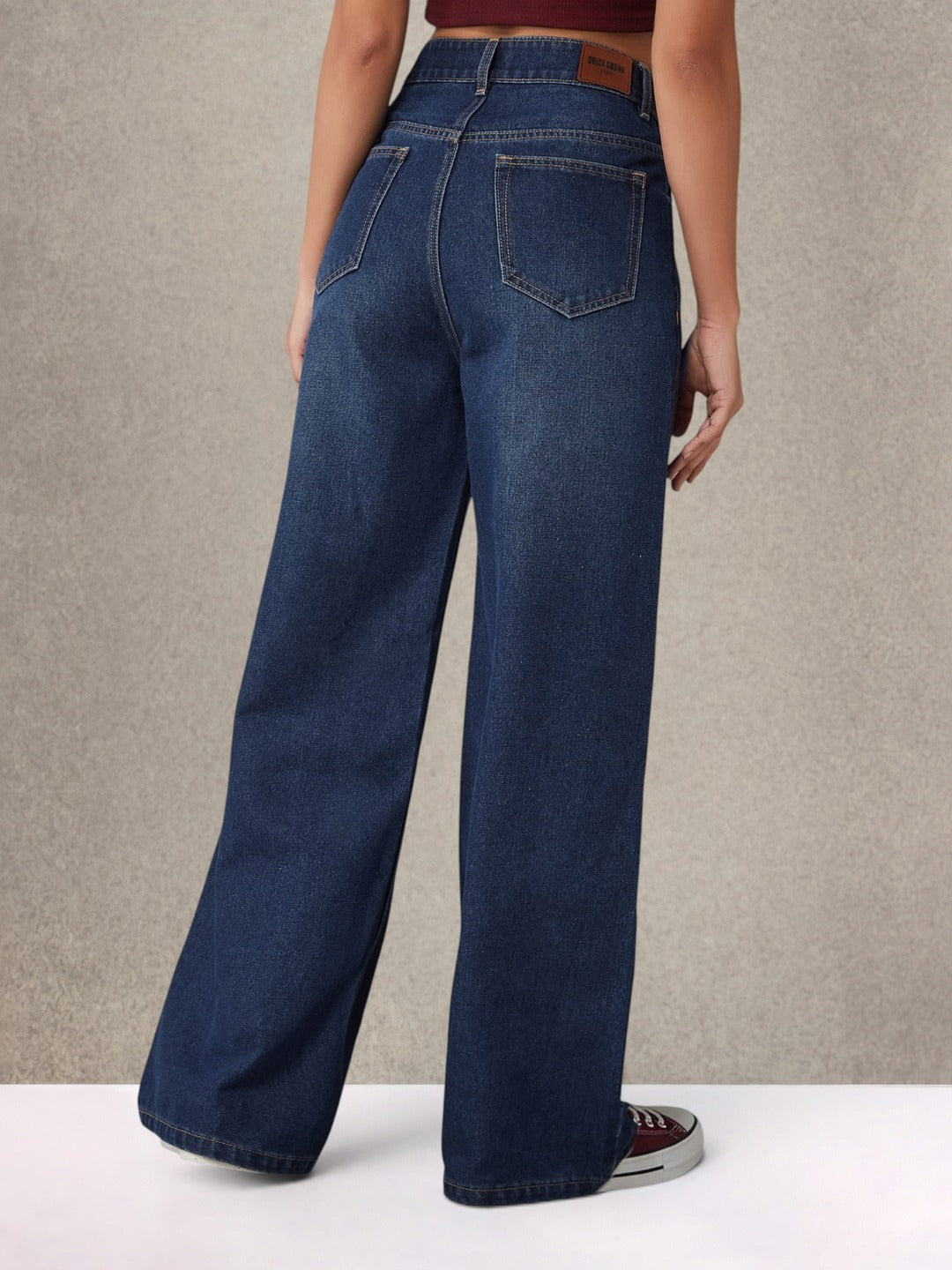 Navy Blue Wide-Leg High-Rise Denim Jeans for Women