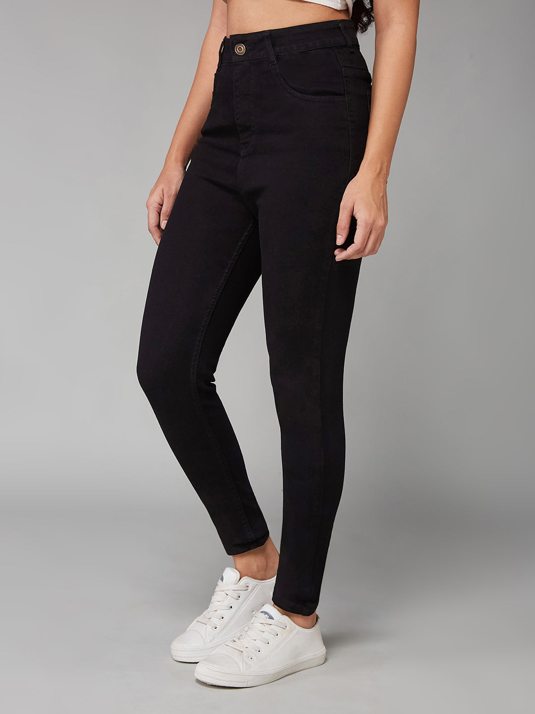 Women's Black OD Skinny High Rise Clean Look Regular Stretchable Denim Jeans