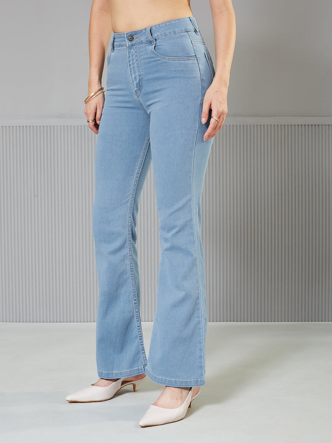 Women's Light Blue Bootcut High-Rise  Regular Stretchable Denim Jeans