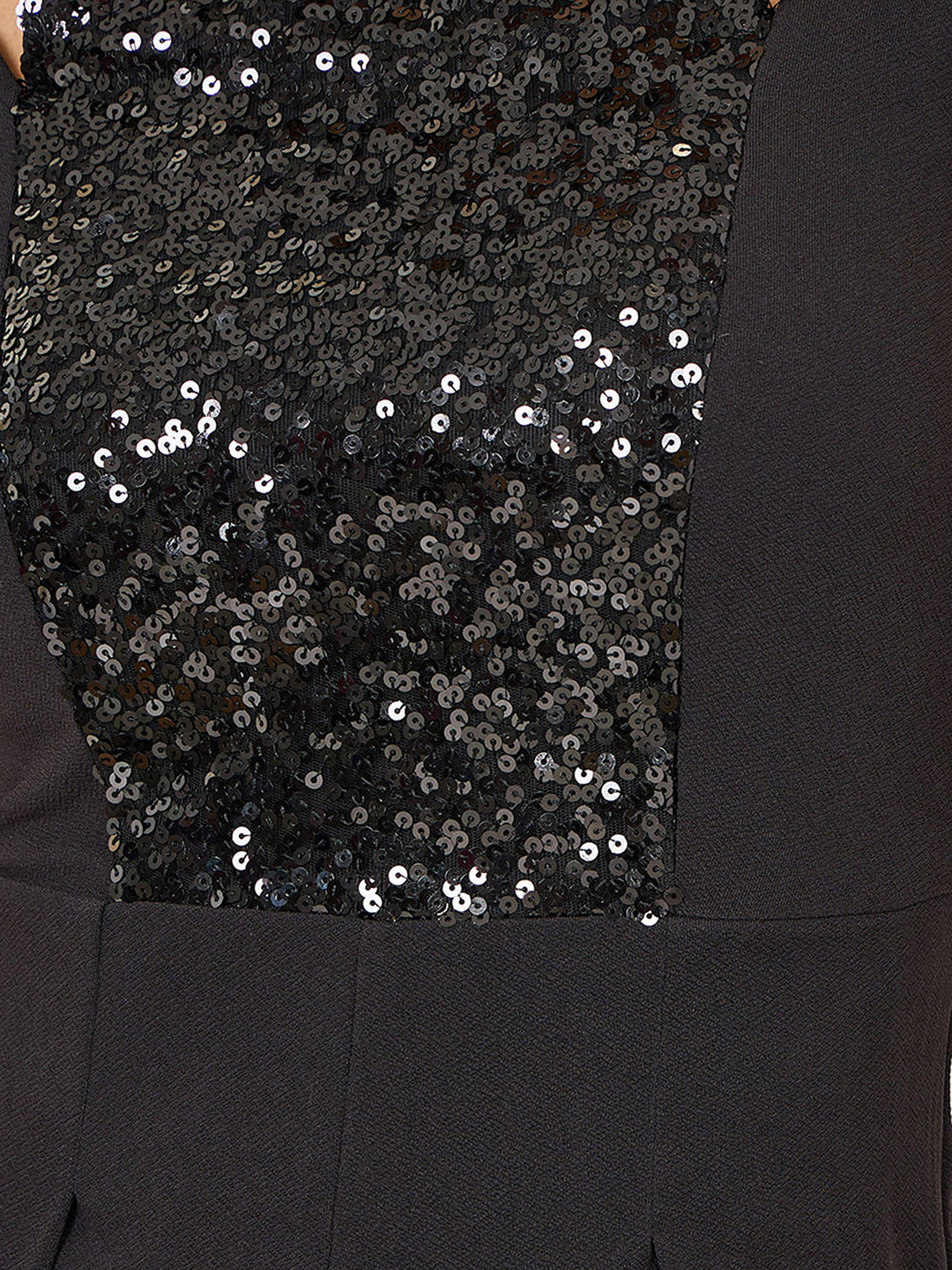 Women's Black Halter-Neck Sleeveless Solid Pleated/Wide Leg Sequin Paneled Jumpsuit