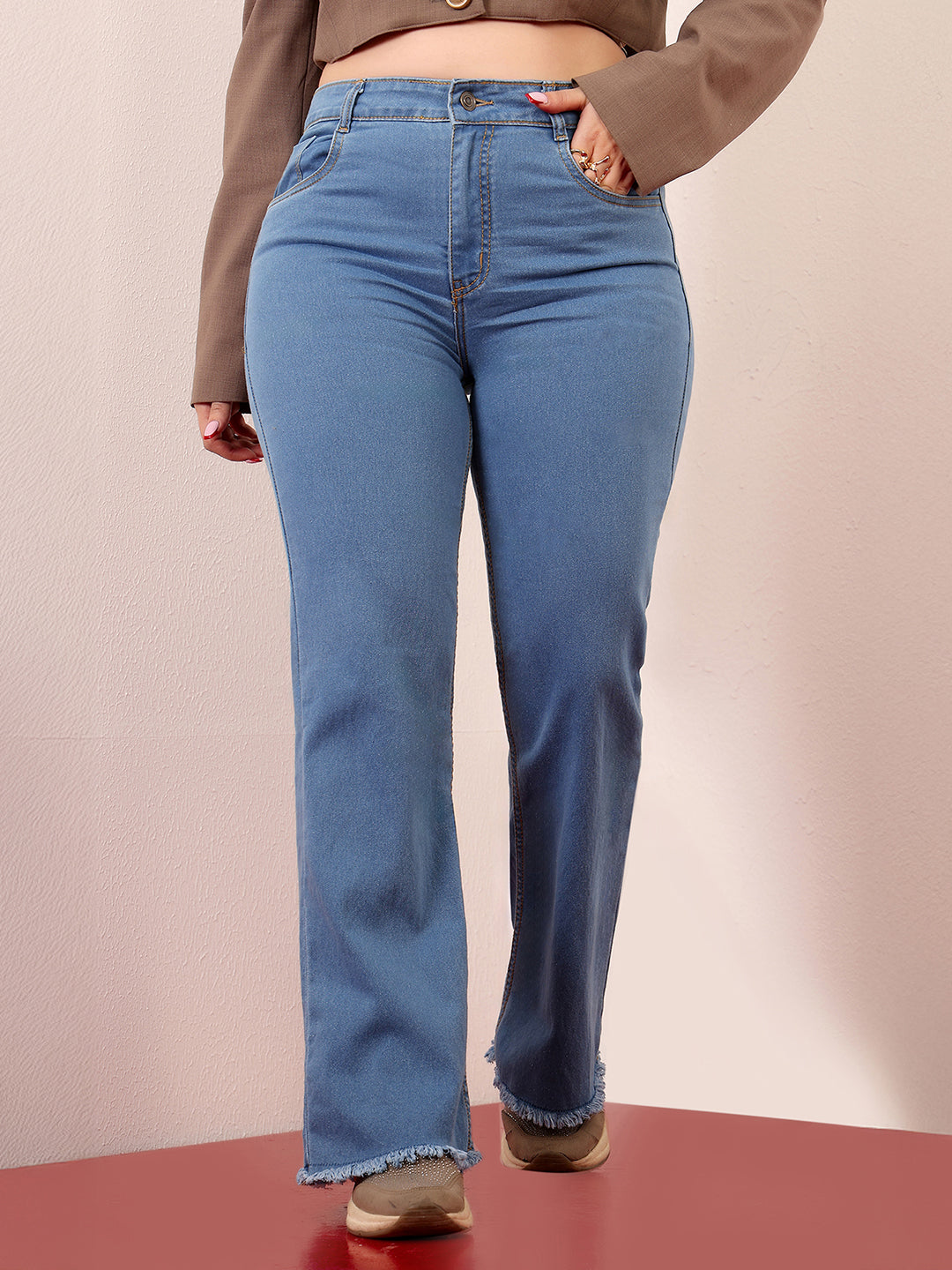 Women's Light Blue Bootcut High-Rise Regular Stretchable Denim Jeans