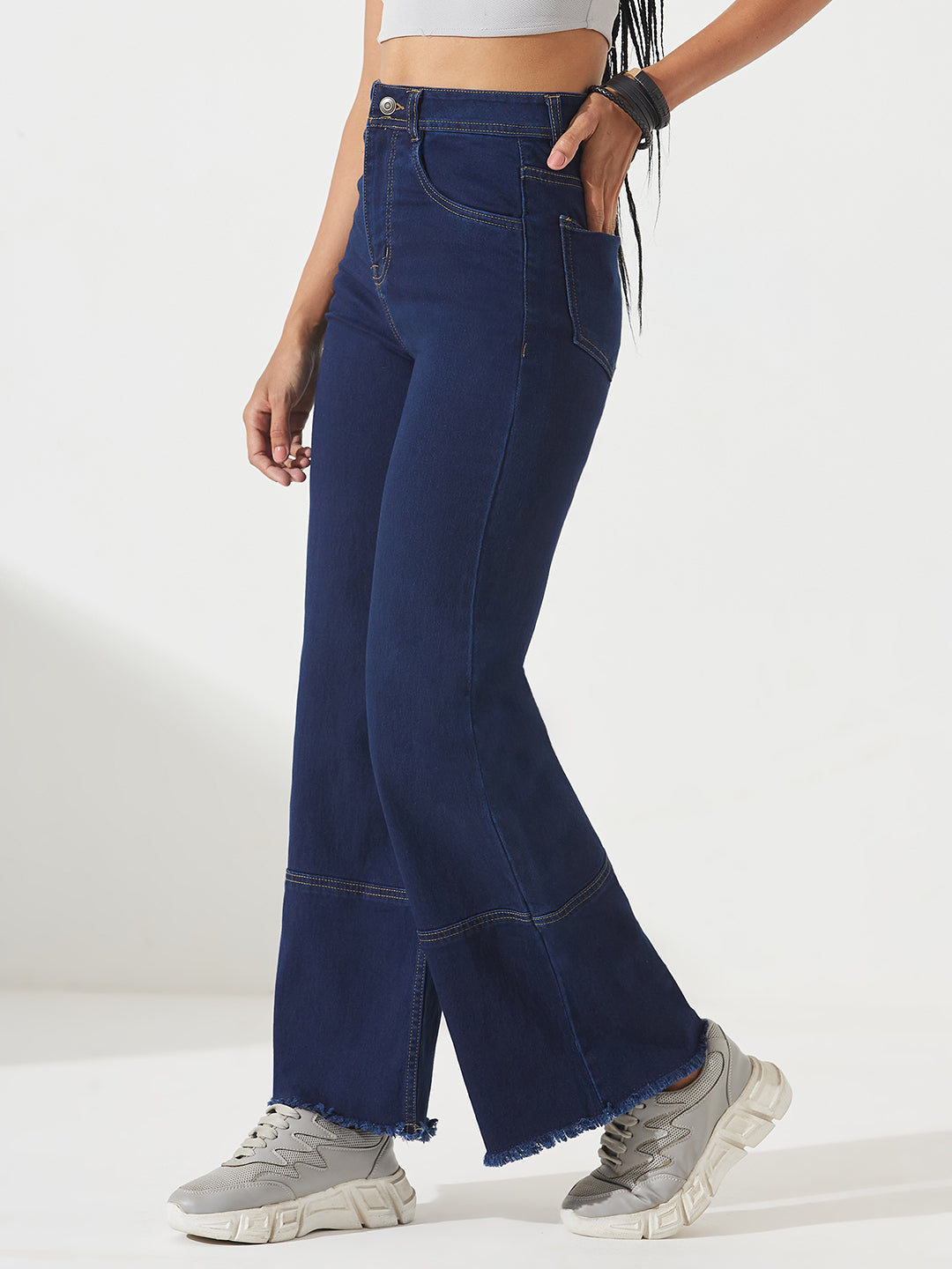 CHASEstretch™ Navy-Blue Wide Leg High-Rise Stretchable Denim Jeans For Women