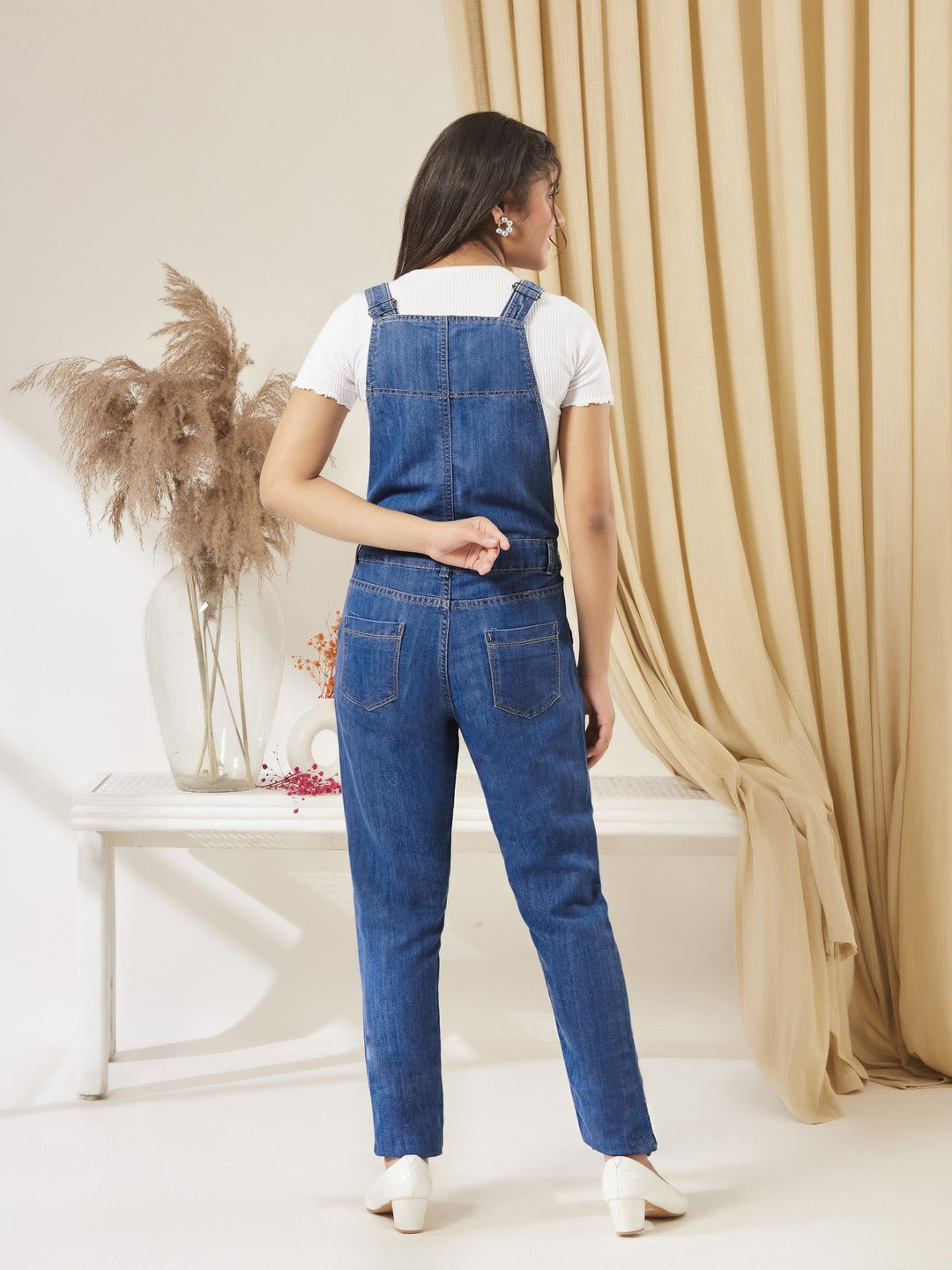 Blue Regular Fit Mid Rise Denim Dungaree  for Girls/Teenagers
