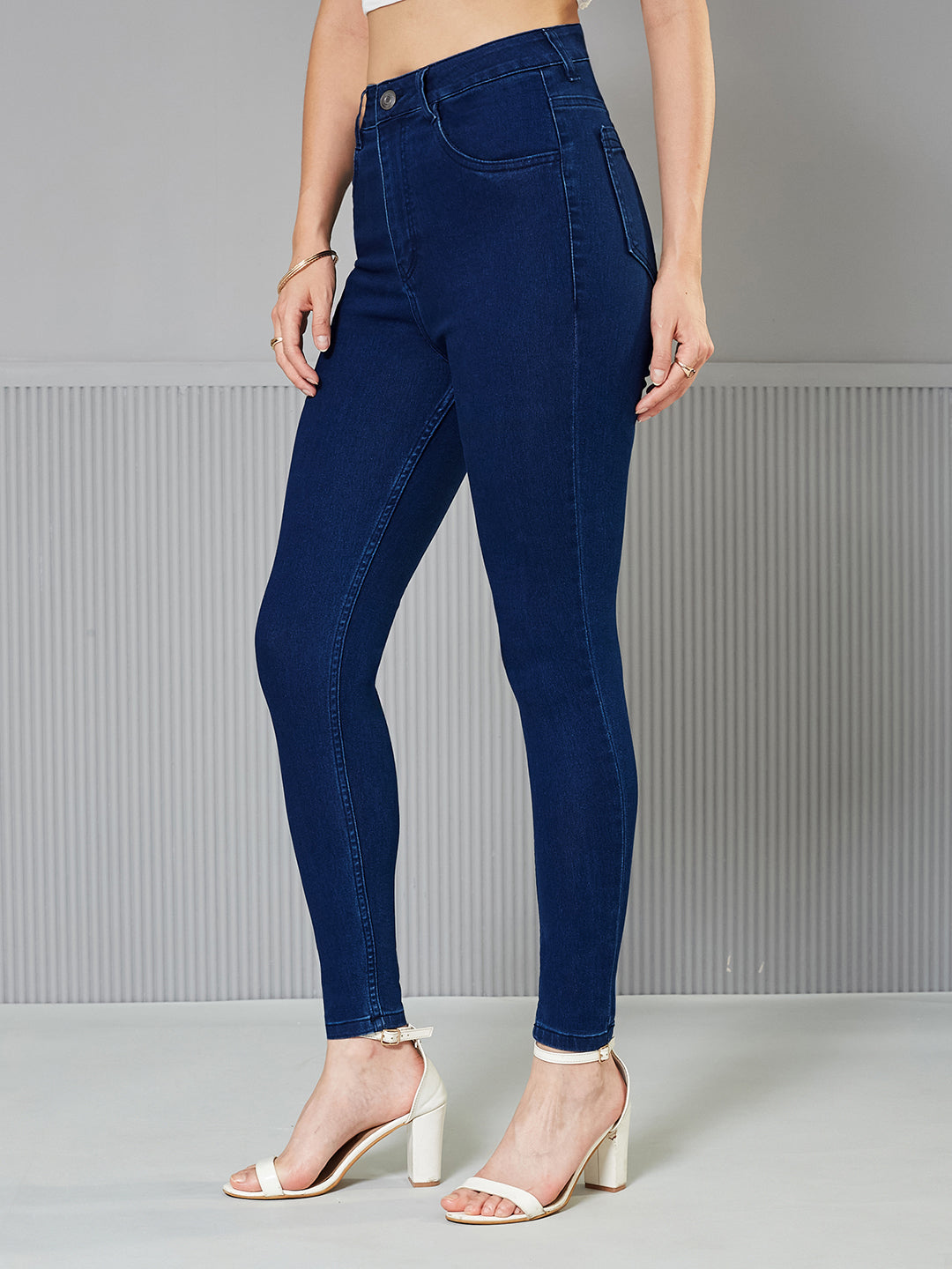 CHASEstretch™ Navy-Blue Skinny-Fit High-Rise Regular Stretchable Denim Jeans for Women — Miss Chase