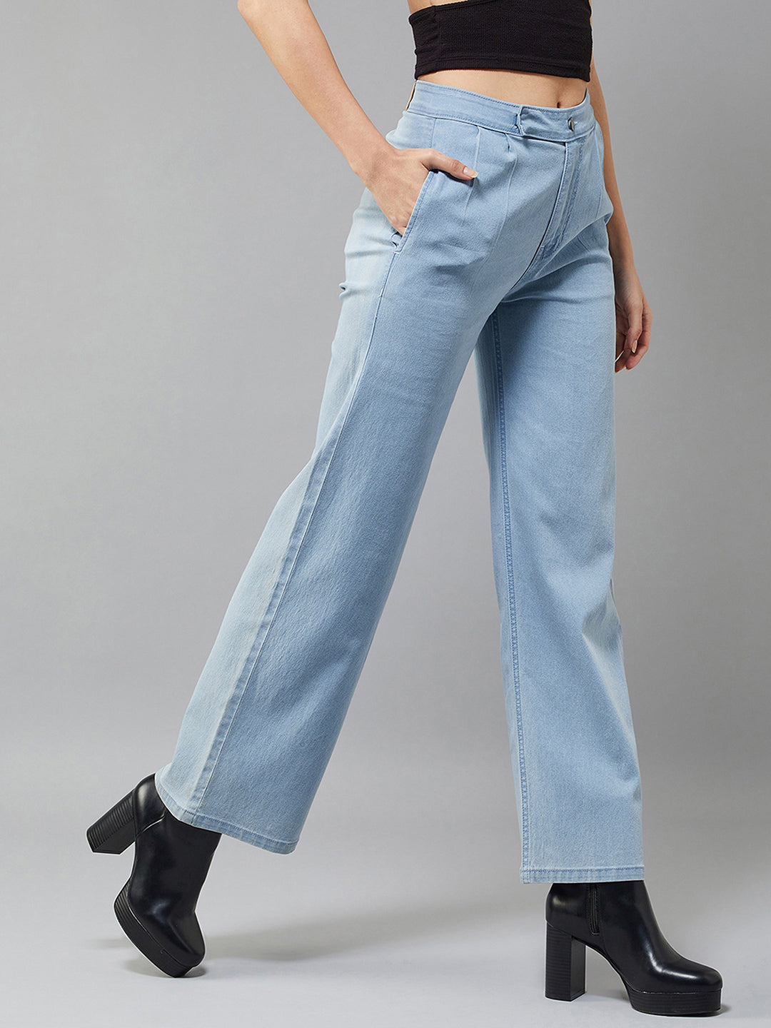 24/7 Comfort Women's Light Blue Wide-Leg High Rise Stretchable Denim Jeans