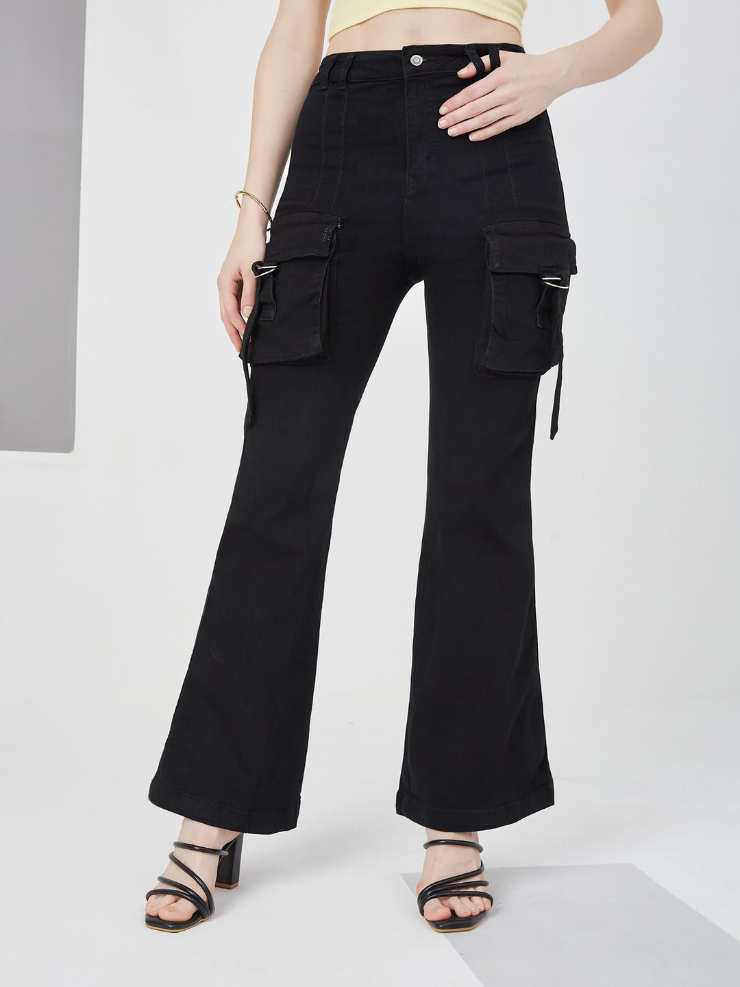Black Bootcut High-Rise Stretchable Denim Jeans for Women