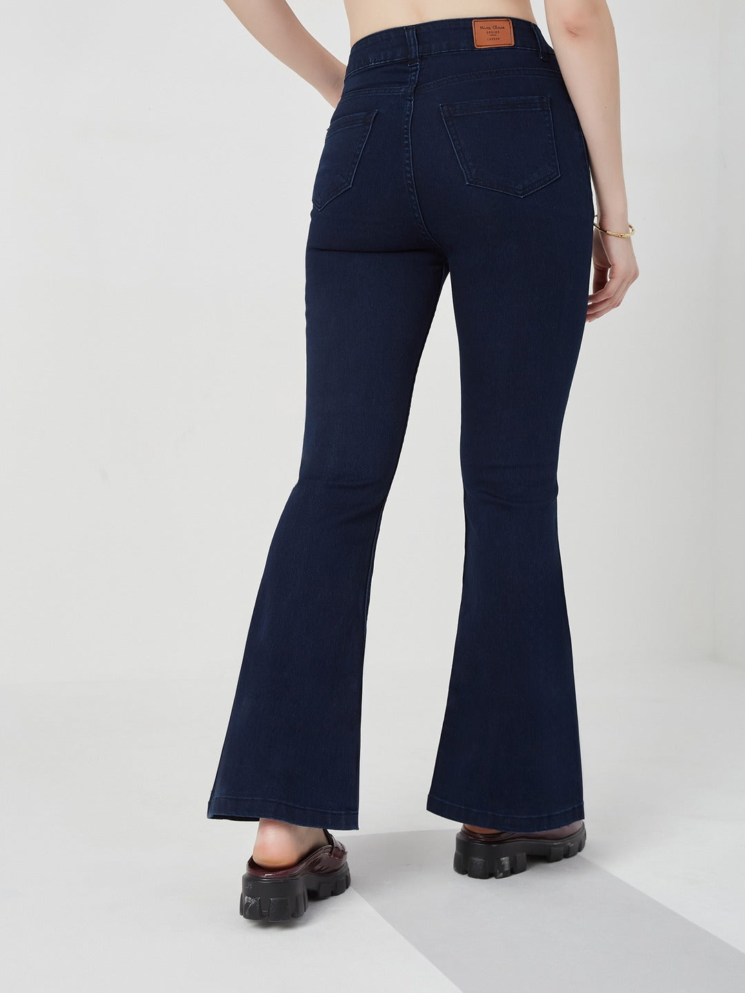 Navy Blue Bootcut high-rise Regular Stretchable Denim Jeans for Women