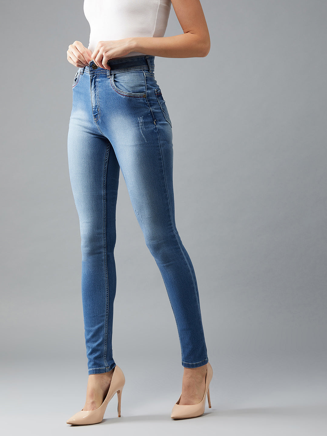 Women's Blue Skinny Fit High Rise Regular Length Denim Stretchable Jeans