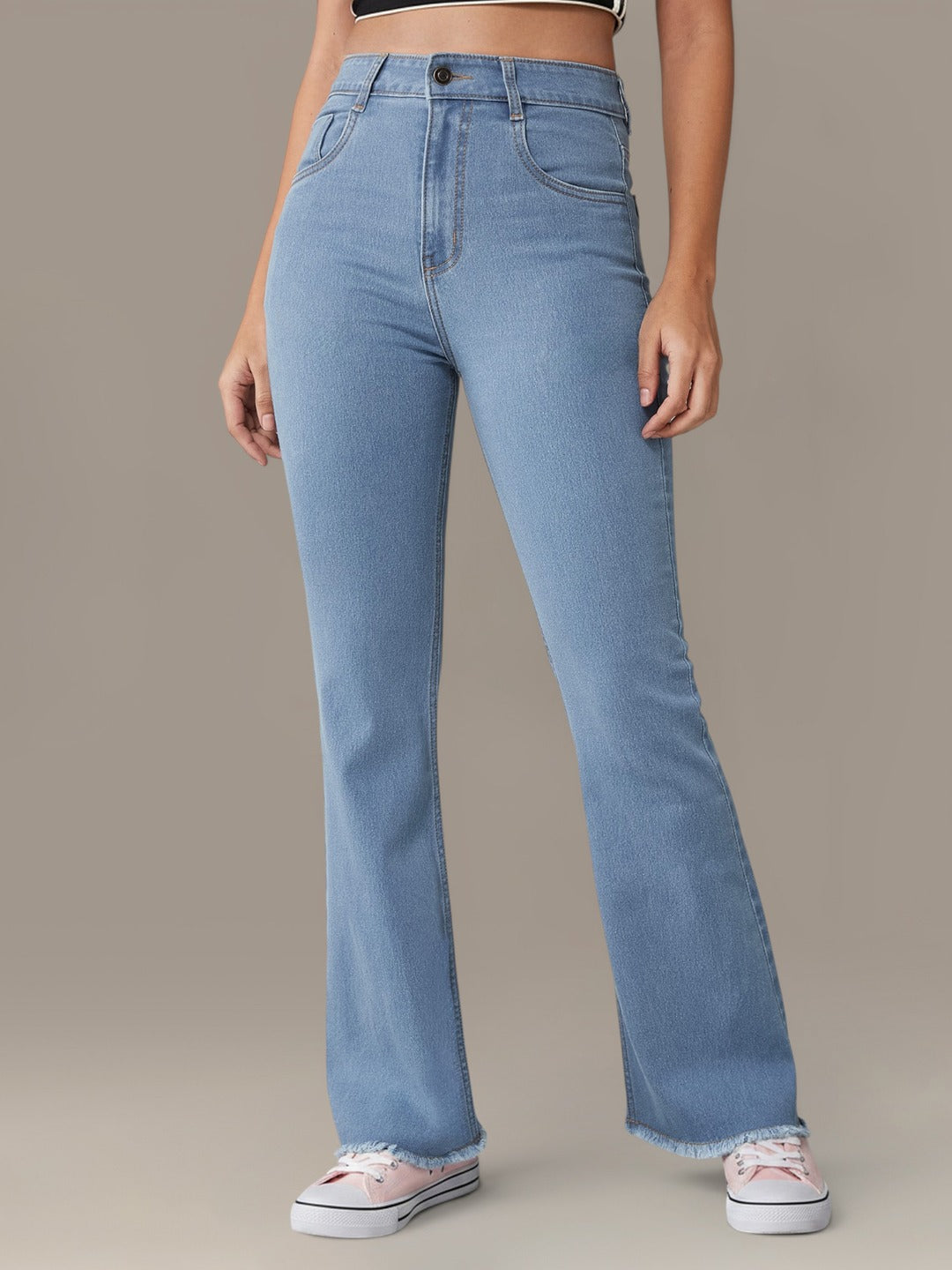 Light Blue Bootcut High rise Regular Stretchable Denim Jeans for Women