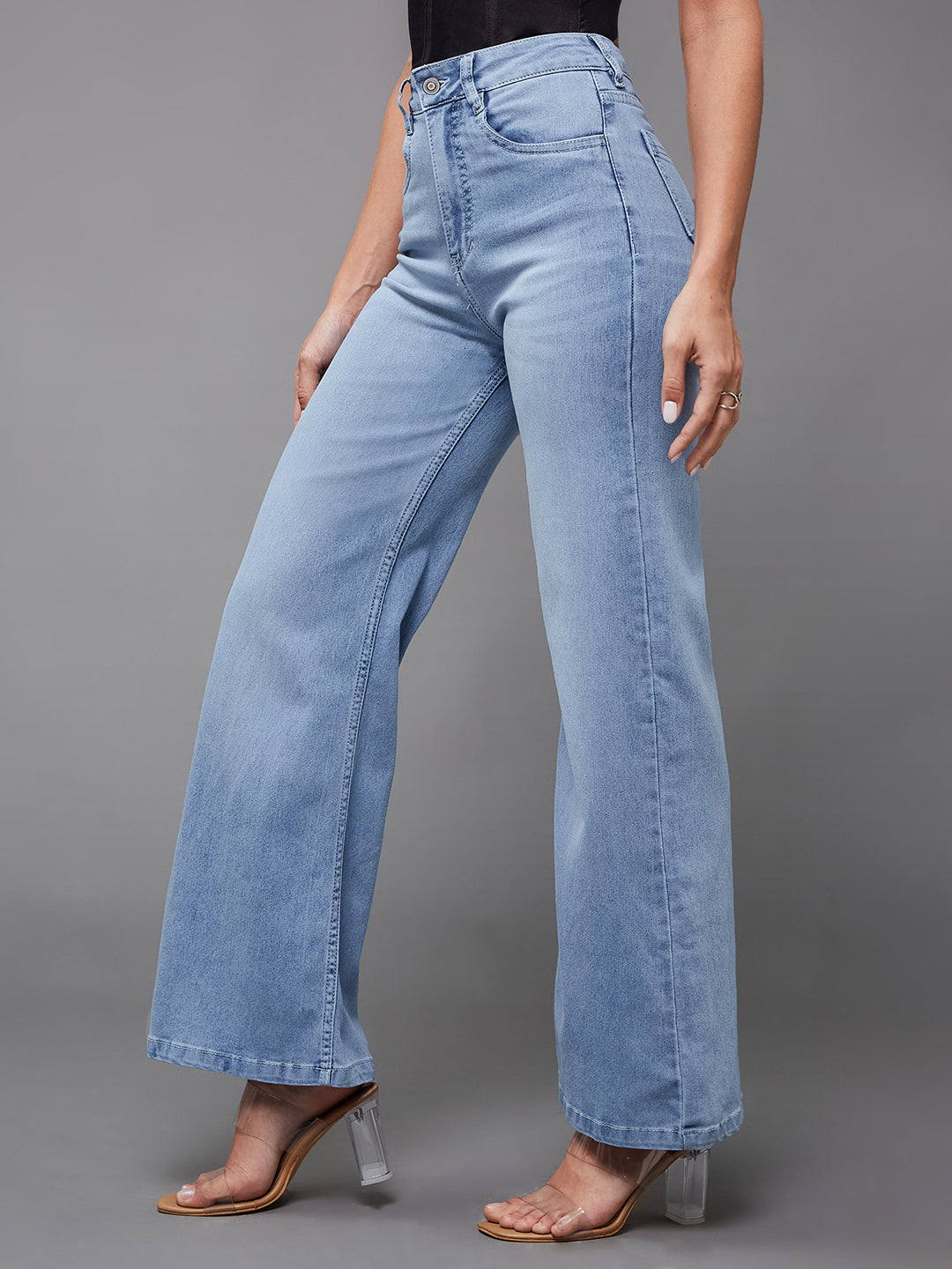 CHASEshape™ Light Blue Wide Leg High Rise Stretchable Denim Jeans